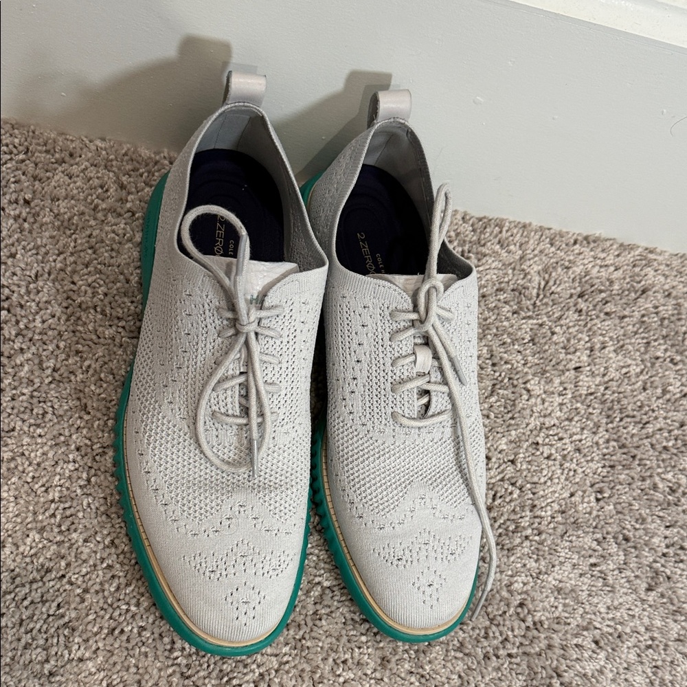 Cole Haan Light Gray Knit Oxfords with Green Sole